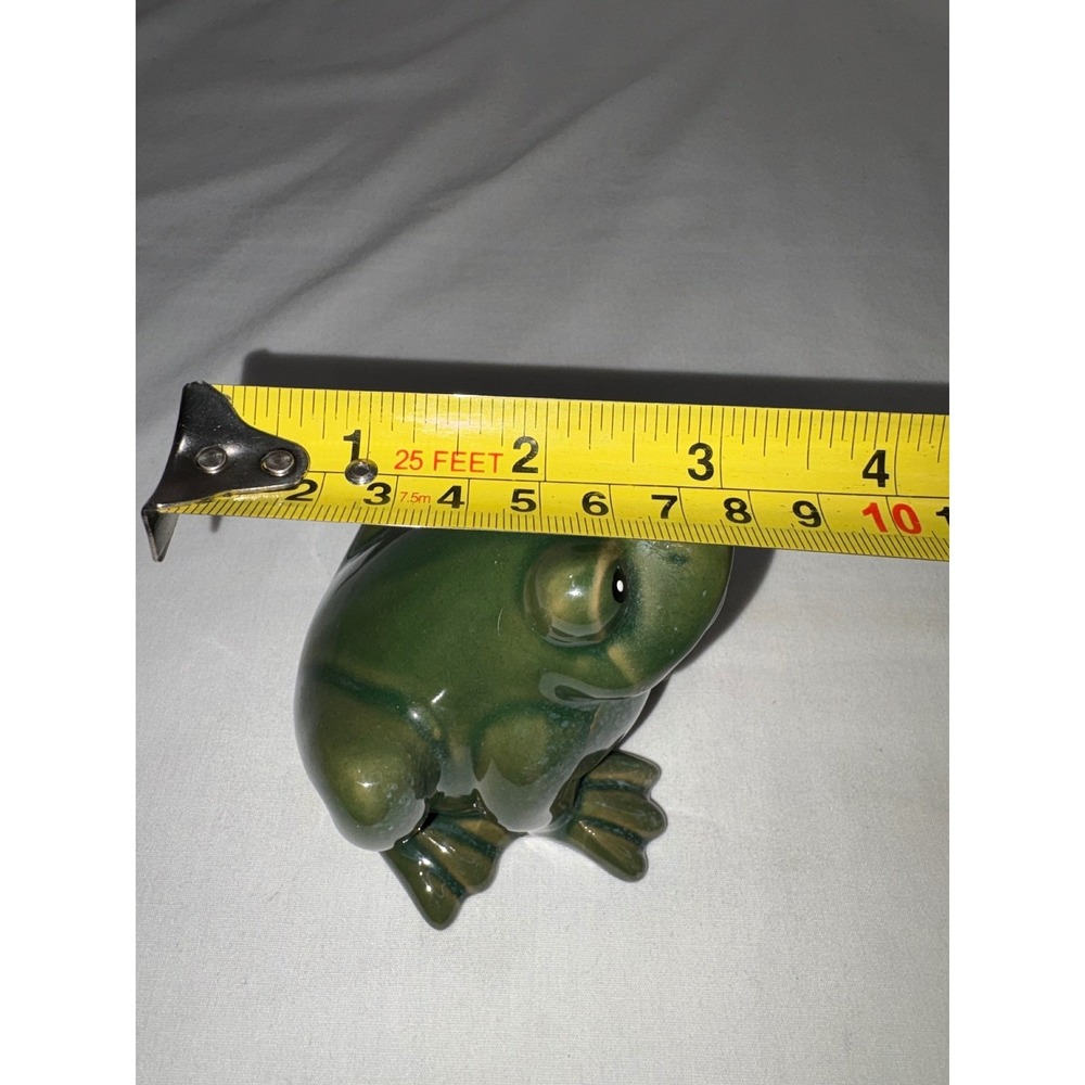 Green Ceramic Frog Figurine Glossy Glaze Decorative Animal Statue Vintage - Picture 9 of 10